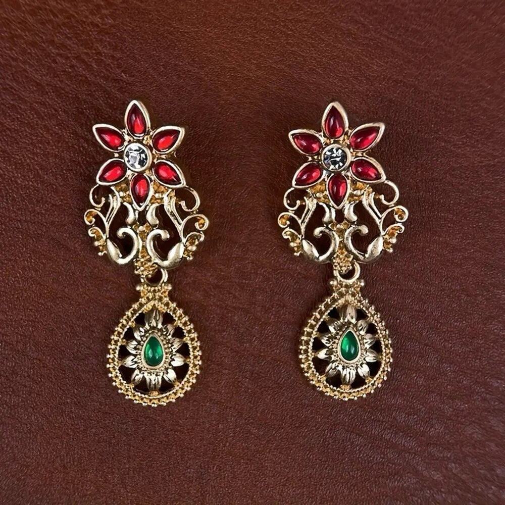 Monet Flower Earrings Filigree Gold Victorian Revival Tudor VTG French Teardrop